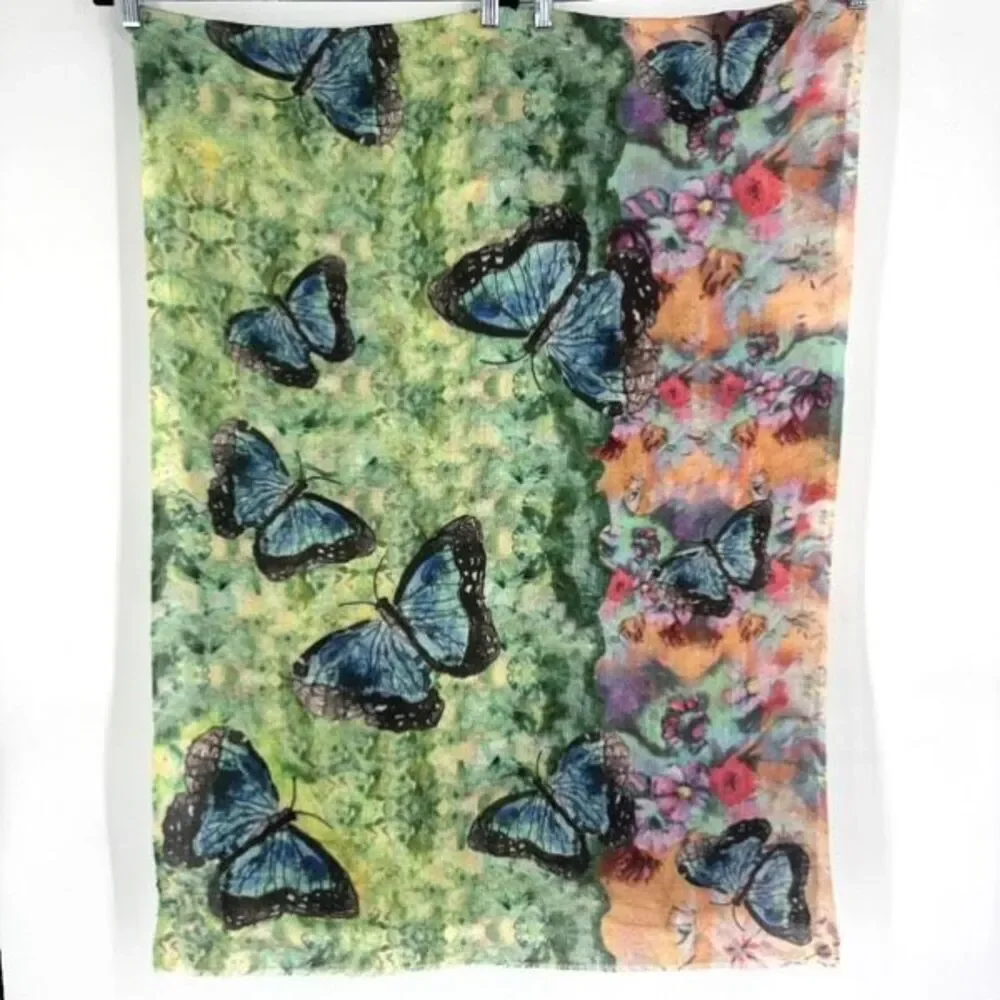 Vintage Y2K Women's Butterfly Floral Rectangular Wrap Scarf Multicolor One Size‎